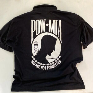 Mens POW MIA You Are Not Forgotten Black Pocket Polo Shirt Size 46